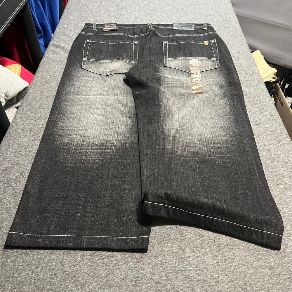 Southpole Relaxed Fit Jeans Mens 40x28 Dark Wash Sandblasted Fade Y2K Streetwear